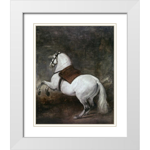 A White Horse White Modern Wood Framed Art Print with Double Matting by Velazquez, Diego
