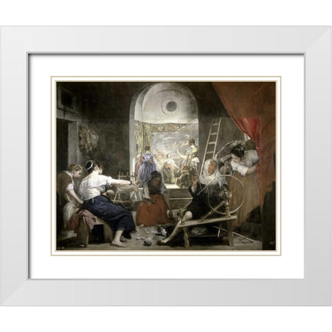 Spinners Las Hilanderas White Modern Wood Framed Art Print with Double Matting by Velazquez, Diego