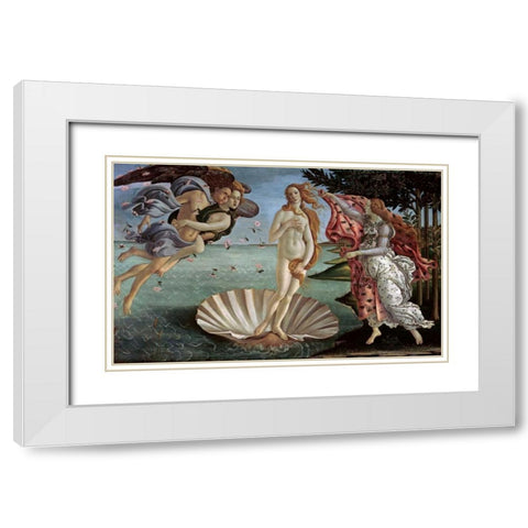 The Birth of Venus White Modern Wood Framed Art Print with Double Matting by Botticelli, Sandro
