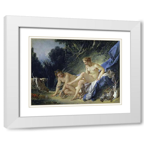 Diana Leaving the Bath White Modern Wood Framed Art Print with Double Matting by Boucher, Francois