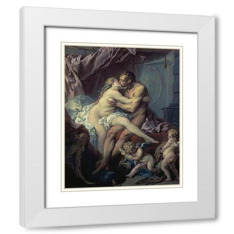 Hercules and Omphale White Modern Wood Framed Art Print with Double Matting by Boucher, Francois