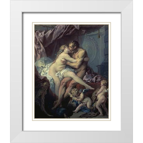 Hercules and Omphale White Modern Wood Framed Art Print with Double Matting by Boucher, Francois