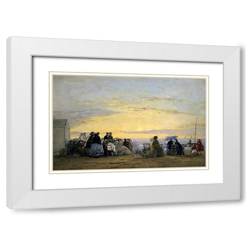 On the Beach, Sunset White Modern Wood Framed Art Print with Double Matting by Boudin, Eugene