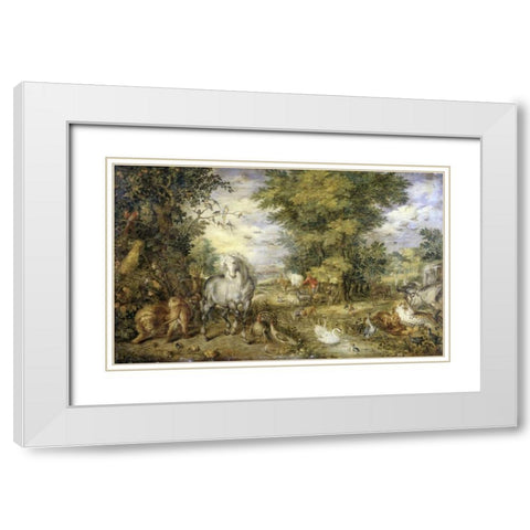 The Animals Approaching the Ark White Modern Wood Framed Art Print with Double Matting by Jan Brueghel the Elder