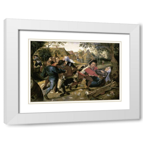 The Card-Players White Modern Wood Framed Art Print with Double Matting by Bruegel, Pieter the Elder