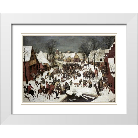 The Massacre of the Innocents White Modern Wood Framed Art Print with Double Matting by Bruegel, Pieter the Elder