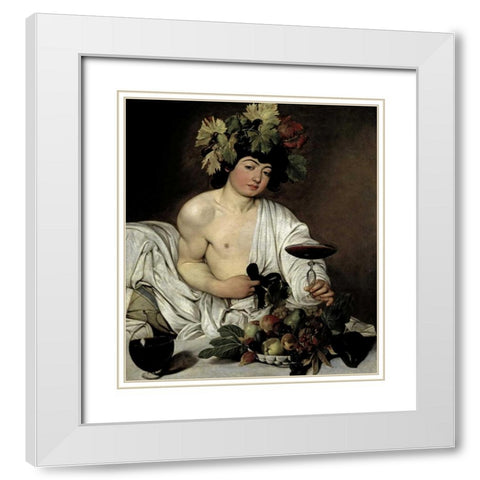 Bacchus White Modern Wood Framed Art Print with Double Matting by Caravaggio