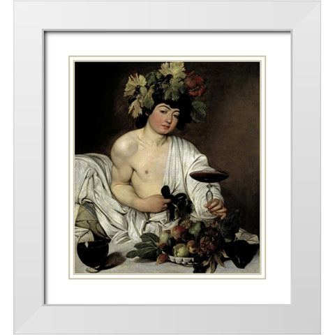 Bacchus White Modern Wood Framed Art Print with Double Matting by Caravaggio