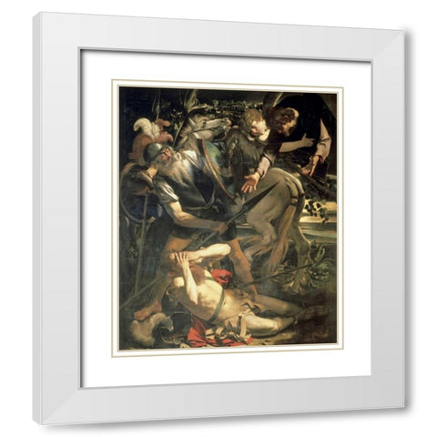 Conversion of St. Paul White Modern Wood Framed Art Print with Double Matting by Caravaggio