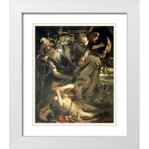 Conversion of St. Paul White Modern Wood Framed Art Print with Double Matting by Caravaggio