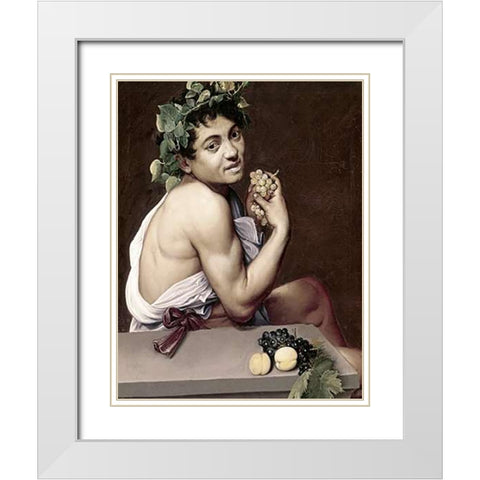 Sick Bacchus White Modern Wood Framed Art Print with Double Matting by Caravaggio