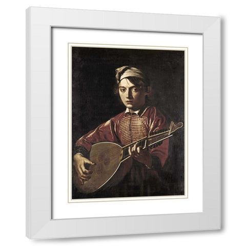 The Lute Player White Modern Wood Framed Art Print with Double Matting by Caravaggio