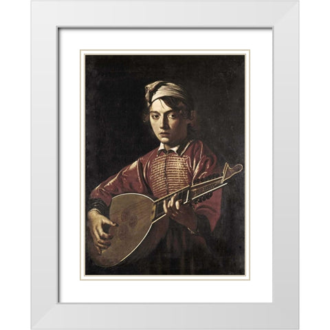 The Lute Player White Modern Wood Framed Art Print with Double Matting by Caravaggio