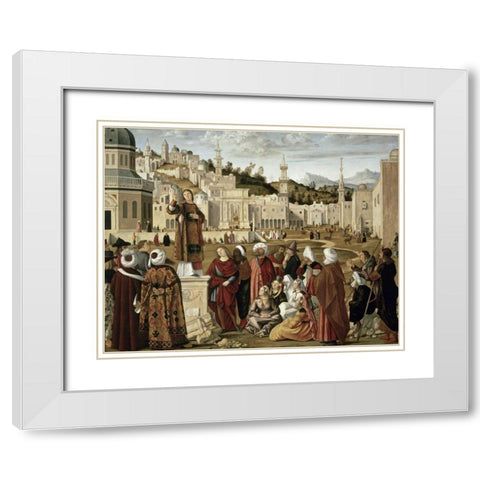 St. Stephen Preaching at Jerusalem White Modern Wood Framed Art Print with Double Matting by Carpaccio, Vittore