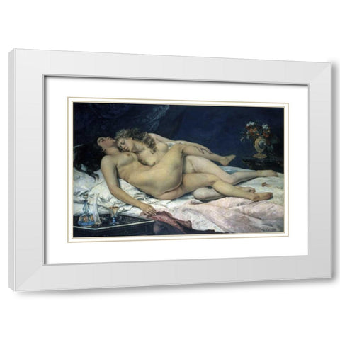 Sleep White Modern Wood Framed Art Print with Double Matting by Courbet, Gustave