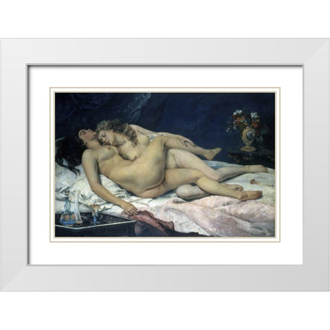 Sleep White Modern Wood Framed Art Print with Double Matting by Courbet, Gustave