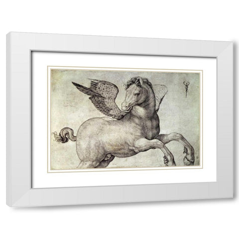 Pegasus White Modern Wood Framed Art Print with Double Matting by De Barbari, Jacopo