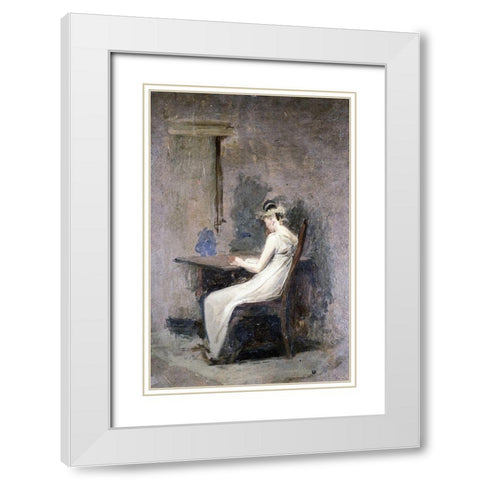 Woman Reading White Modern Wood Framed Art Print with Double Matting by Eakins, Thomas