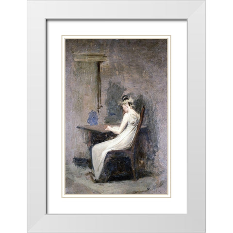 Woman Reading White Modern Wood Framed Art Print with Double Matting by Eakins, Thomas
