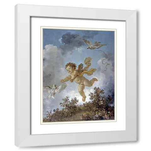 Love Reaching for a Dove White Modern Wood Framed Art Print with Double Matting by Fragonard, Jean Honore
