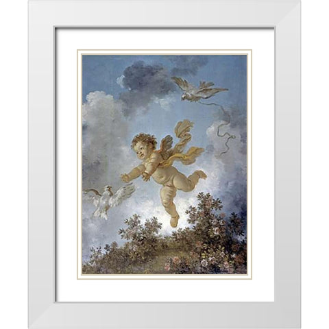Love Reaching for a Dove White Modern Wood Framed Art Print with Double Matting by Fragonard, Jean Honore