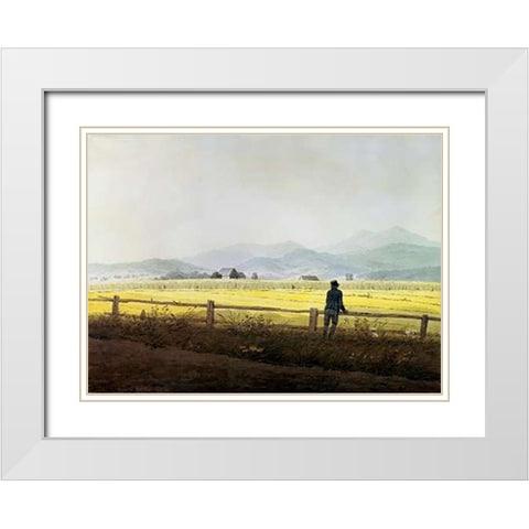 Landscape White Modern Wood Framed Art Print with Double Matting by Friedrich, Caspar David