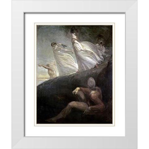 The Ladies of Hastings White Modern Wood Framed Art Print with Double Matting by Fuseli, Henry