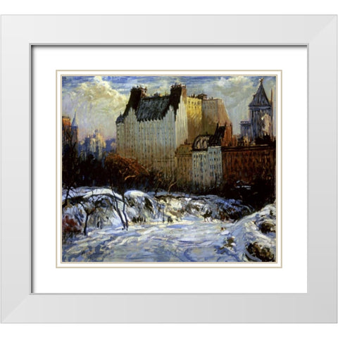 A View of the Plaza from Central Park White Modern Wood Framed Art Print with Double Matting by Goodwin, Arthur Clifton