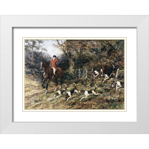 Calling Hounds Out of Cover White Modern Wood Framed Art Print with Double Matting by Hardy, Heywood