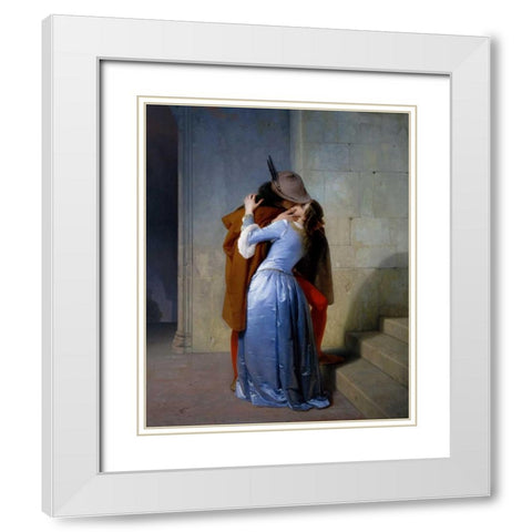 The Kiss White Modern Wood Framed Art Print with Double Matting by Hayez, Francesco