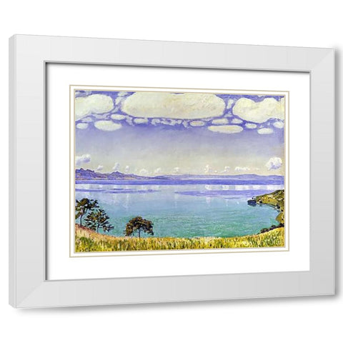 Leman Lake seen from Chexbre White Modern Wood Framed Art Print with Double Matting by Hodler, Ferdinand