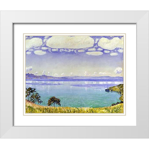 Leman Lake seen from Chexbre White Modern Wood Framed Art Print with Double Matting by Hodler, Ferdinand