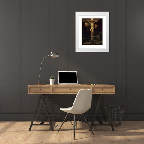 The Crucifixion White Modern Wood Framed Art Print with Double Matting by Le Brun, Charles