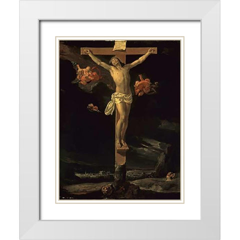 The Crucifixion White Modern Wood Framed Art Print with Double Matting by Le Brun, Charles