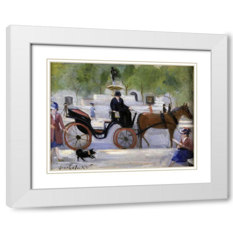 Central Park Carriage White Modern Wood Framed Art Print with Double Matting by Luks, George Benjamin