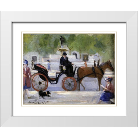 Central Park Carriage White Modern Wood Framed Art Print with Double Matting by Luks, George Benjamin
