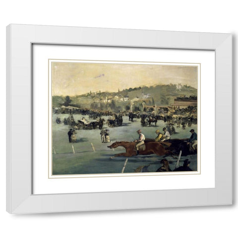 Horse Track White Modern Wood Framed Art Print with Double Matting by Manet, Edouard