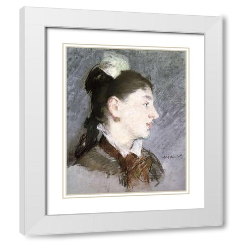 The Young Woman with a Wing Collar, Profile (La jeune fille au col casse) White Modern Wood Framed Art Print with Double Matting by Manet, Edouard