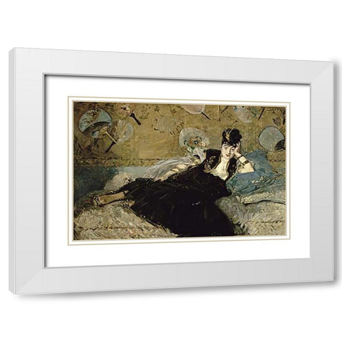 La Dame aux Eventails; Nina de Callias, 1873-74 White Modern Wood Framed Art Print with Double Matting by Manet, Edouard