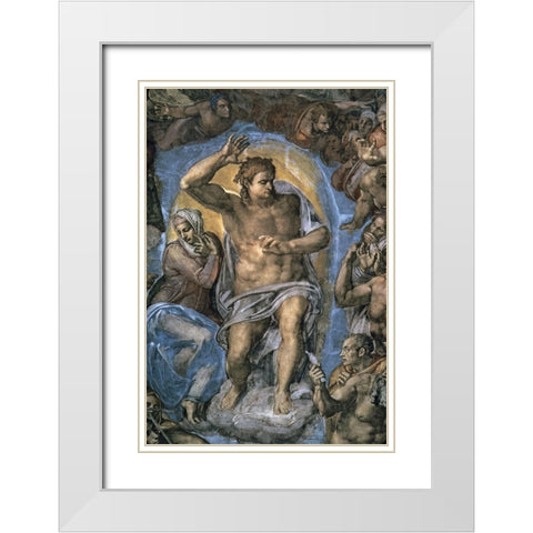 The Virgin Trying to Intercede with Christ White Modern Wood Framed Art Print with Double Matting by Michelangelo