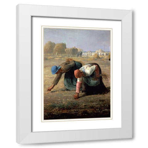 The Gleaners (Detail) White Modern Wood Framed Art Print with Double Matting by Millet, Jean-Francois