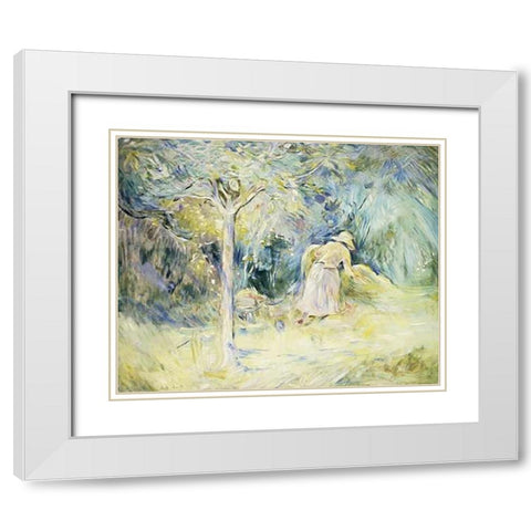 Les Foins a Mezy White Modern Wood Framed Art Print with Double Matting by Morisot, Berthe