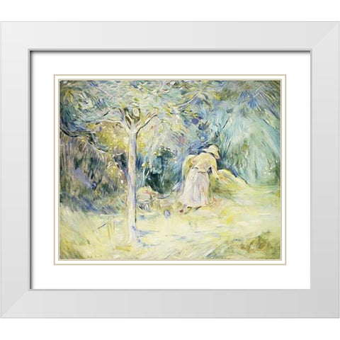 Les Foins a Mezy White Modern Wood Framed Art Print with Double Matting by Morisot, Berthe