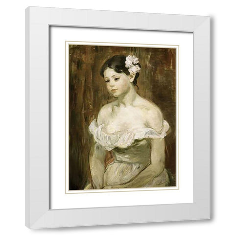 Portrait of a Young Girl White Modern Wood Framed Art Print with Double Matting by Morisot, Berthe