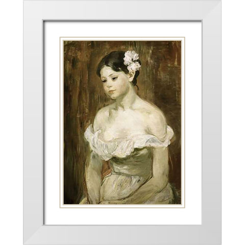 Portrait of a Young Girl White Modern Wood Framed Art Print with Double Matting by Morisot, Berthe