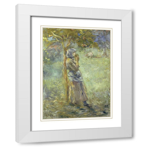 Under the Apple Tree White Modern Wood Framed Art Print with Double Matting by Morisot, Berthe