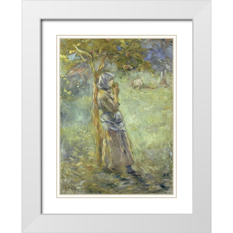 Under the Apple Tree White Modern Wood Framed Art Print with Double Matting by Morisot, Berthe