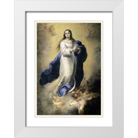 The Immaculate Conception White Modern Wood Framed Art Print with Double Matting by Murillo, Bartolome Esteban