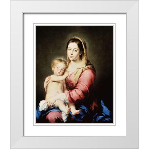 The Virgin and Child White Modern Wood Framed Art Print with Double Matting by Murillo, Bartolome Esteban