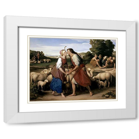 Jacob and Rachel White Modern Wood Framed Art Print with Double Matting by Nacke, Gustav Heinrich